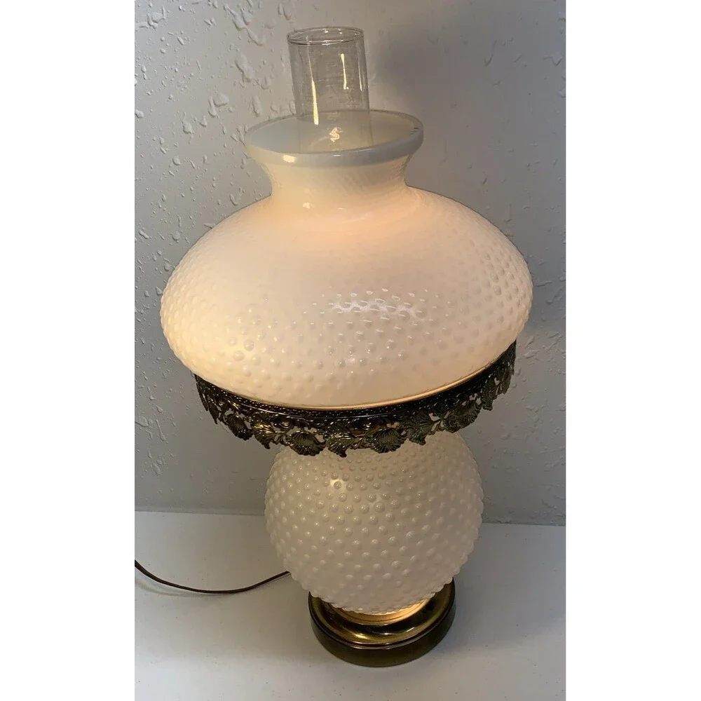 Vintage Hobnail Milk Glass Lamp Hurricane Parlor Gone With The Wind